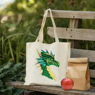 Smaragdgrüner Drachenporträtkopf Fantasy Tragetasche