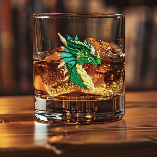Smaragdgrüner Drachenporträtkopf Fantasy Whiskyglas