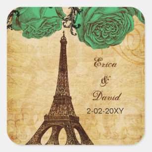 Smaragdgrüner Eiffelturm Paris umhüllt Siegel Quadratischer Aufkleber