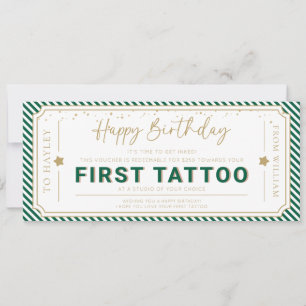 Smaragdgrüner erster Tattoo-Geburtstagsgeschenkgut Einladung
