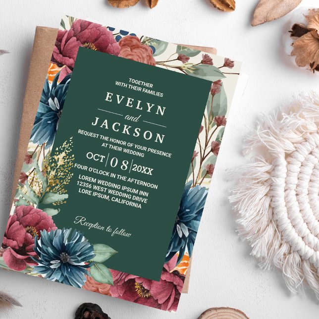 Smaragdgrüner Fall Moderne Rustikale Hochzeit Einladung (Von Creator hochgeladen)