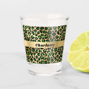 Smaragdgrüner Gold-Leoparden-Gepard-Mustername Schnapsglas