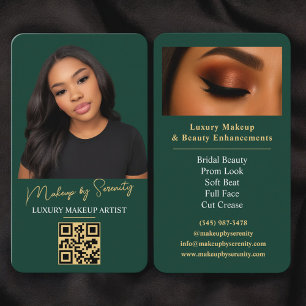 Smaragdgrüner Gold-Makeup-Artist-QR-Code-Schönheit Visitenkarte