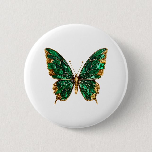 Smaragdgrüner Gold Schmetterling Ästhetik Pin Button (Vorderseite)