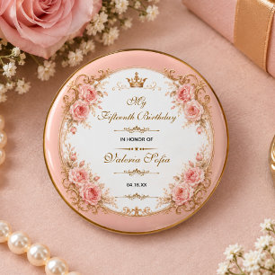 Smaragdgrüner Gold Schmetterling Quinceañera 15. Button