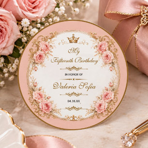 Smaragdgrüner Gold Schmetterling Quinceañera 15. Runder Aufkleber