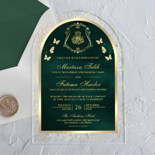 Smaragdgrüner Gold Schmetterlingsbogen Muslimische Acryleinladungen