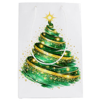 Smaragdgrüner Gold-Schwung-Weihnachtsbaum Mittlere Geschenktüte