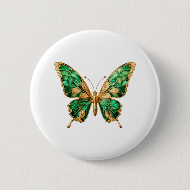 Smaragdgrüner Goldblatt Schwalbenschwanz Anstecker Button (Vorderseite)
