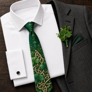 Smaragdgrüner goldener keltischer Knoten St. Patri Krawatte