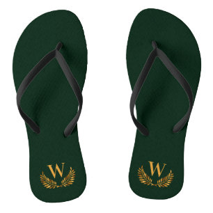 Smaragdgrüner goldener Lorbeerkranz Monogrammanfan Flip Flops