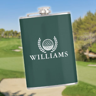 Smaragdgrüner Golfball mit individuellem Namen und Flachmann