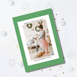 Smaragdgrüner Houndstooth-Foto-Weihnachten Feiertagskarte