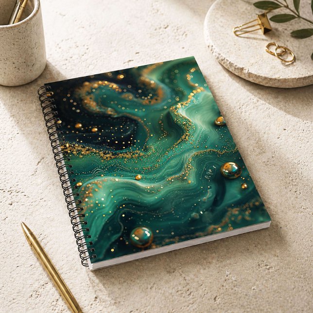 Smaragdgrüner Malachit Gold Glitter Designer Notizbuch (Von Creator hochgeladen)
