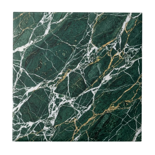 Smaragdgrüner Marmor Elegante Goldäderung Modern Fliese (Vorderseite)