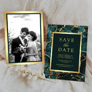 Smaragdgrüner Marmor Gold Foto Hochzeit Save The Date