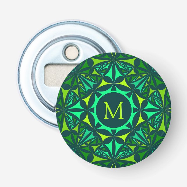 Smaragdgrüner Ornamental-Kaleidoskop-Monogramm Flaschenöffner (Vorderseite)