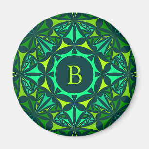 Smaragdgrüner Ornamental-Kaleidoskop-Monogramm Magnet
