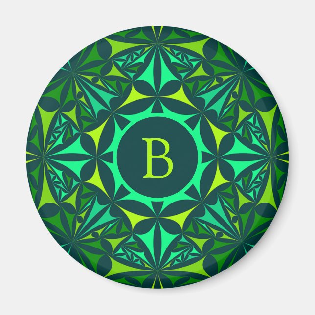 Smaragdgrüner Ornamental-Kaleidoskop-Monogramm Magnet (Vorne)