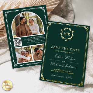 Smaragdgrüner QR-Code-Foto-Hochzeitstermin Folieneinladung