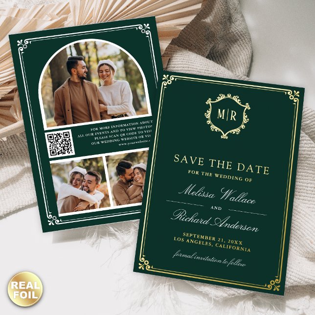 Smaragdgrüner QR-Code-Foto-Hochzeitstermin Folieneinladung (Von Creator hochgeladen)