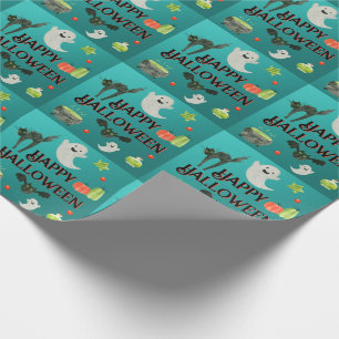 Smaragdgrüner süßer Halloween-Geist-Katze Geschenkpapier