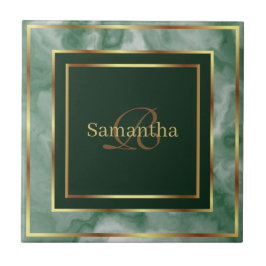 Smaragdgrüner und geometrischer Gold-Marmor Fliese