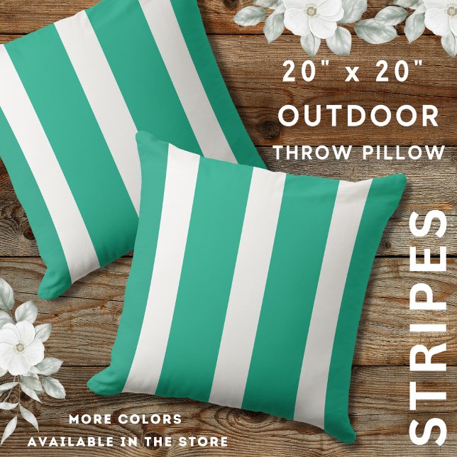 Smaragdgrüner und weißer Streifen Kissen (Emerald green And White Outdoor Striped Throw Pillows 20" x 20")