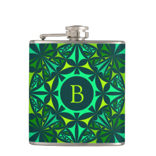 Smaragdgrüner verzierter Kaleidoskop-Monogramm Flachmann