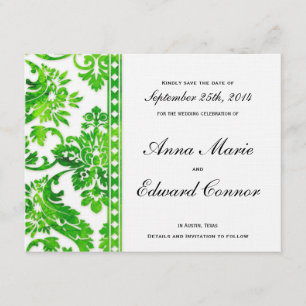 Smaragdgrüner Vintage-Damask-Lace Save-the-Date Save The Date