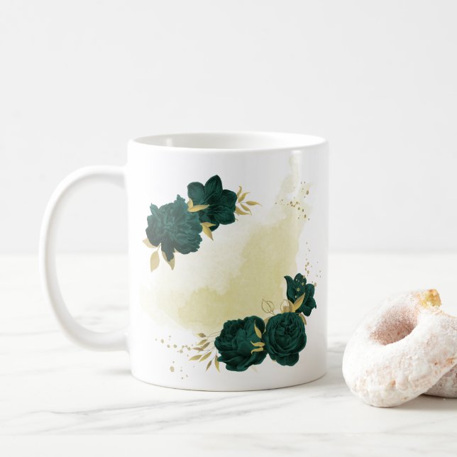 Smaragdgrünes Blumengold Kaffeetasse (Mit Donut)
