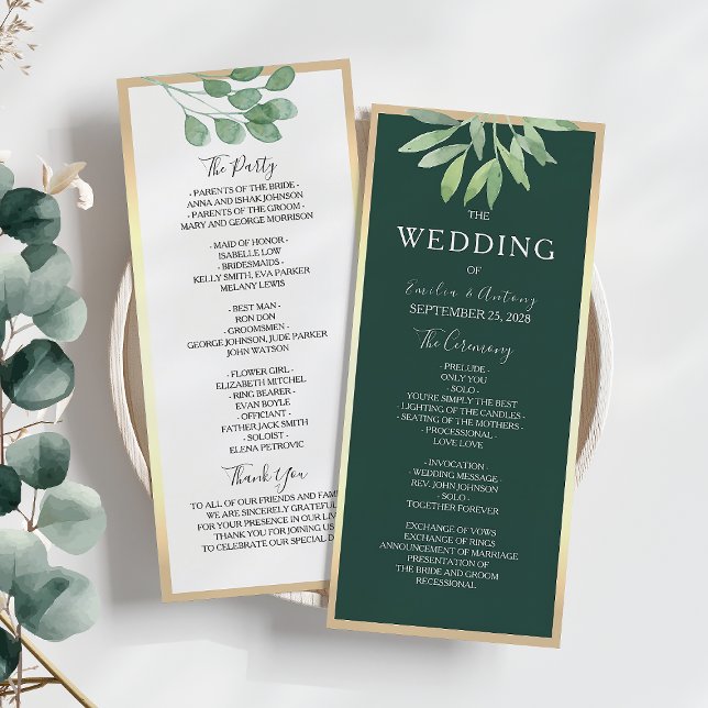 Smaragdgrünes Botanisches Hochzeitsprogramm Programm (Von Creator hochgeladen)