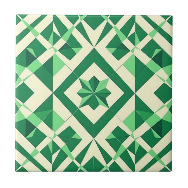 Smaragdgrünes geometrisches Sternmuster Fliese (Vorderseite)