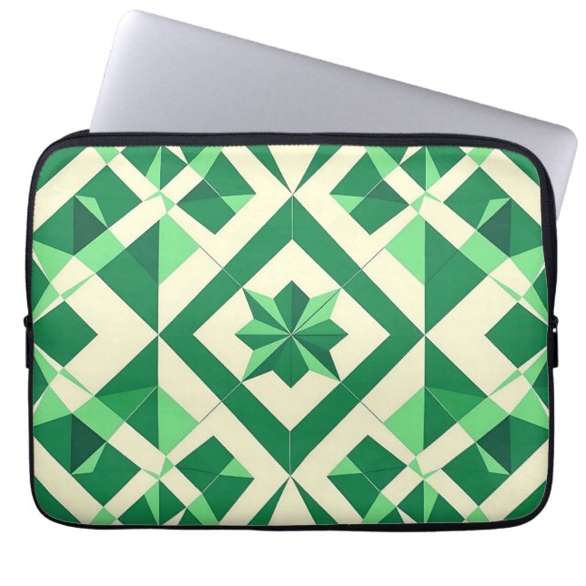 Smaragdgrünes geometrisches Sternmuster Laptopschutzhülle (Vorderseite)