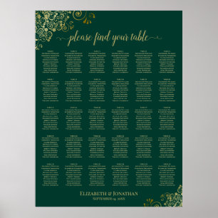 Smaragdgrünes Gold 30-Tisch-Hochzeits-Sitzplan Poster
