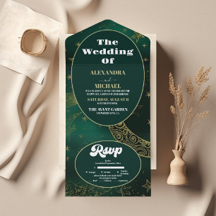 Smaragdgrünes Gold Himmels- Hochzeit All In One Einladung