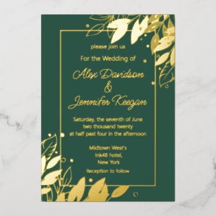 smaragdgrünes Gold verlasse botanische Chic-Hochze Folieneinladung