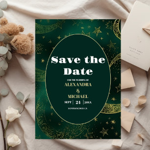 Smaragdgrünes Goldenes Himmels-Hochzeit Save The Date