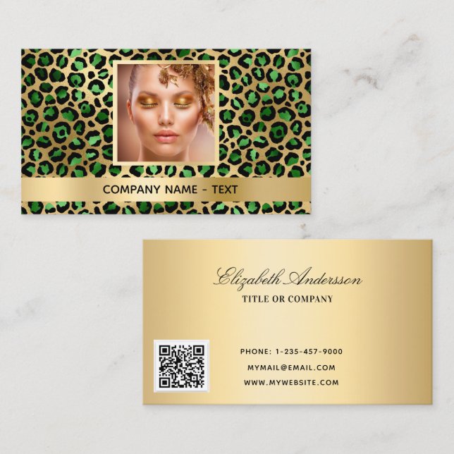 Smaragdgrünes Goldleopard-Foto QR-Code Visitenkarte (Vorne/Hinten)