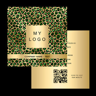 Smaragdgrünes Goldleopard-Logo QR-Code Quadratische Visitenkarte