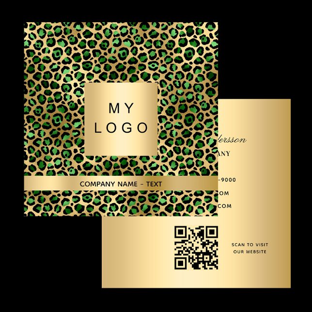 Smaragdgrünes Goldleopard-Logo QR-Code Quadratische Visitenkarte (Von Creator hochgeladen)