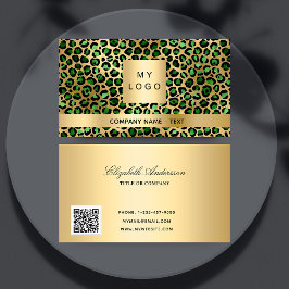 Smaragdgrünes Goldleopard-Logo QR-Code Visitenkarte