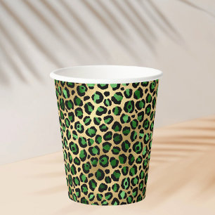 Smaragdgrünes Goldleopard-Party Pappbecher