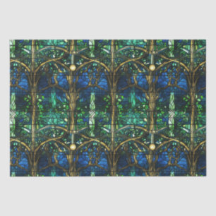Smaragdgrünes himmlisches Baum-Mosaikglas-Muster Seidenpapier