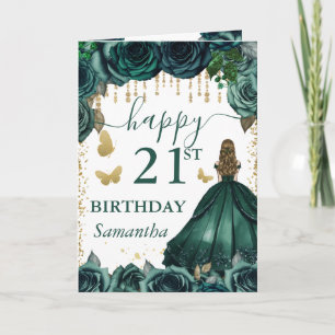 Smaragdgrünes Kleid Blonde Prinzessin Geburtstag Karte