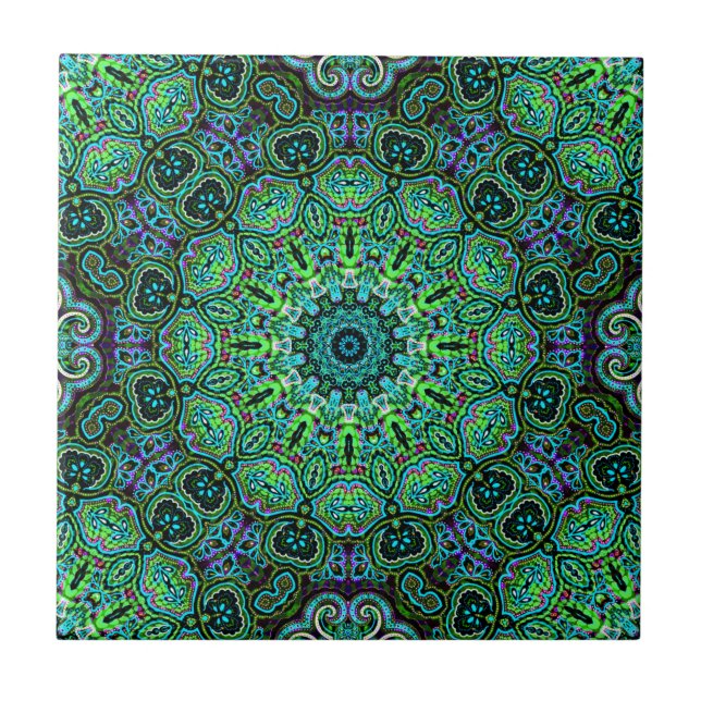 Smaragdgrünes Mandala-Design Fliese (Vorderseite)
