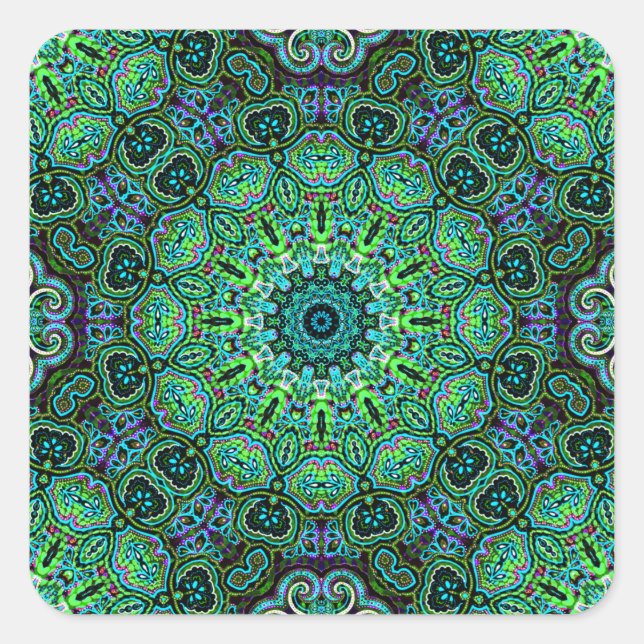 Smaragdgrünes Mandala-Design Quadratischer Aufkleber (Vorderseite)