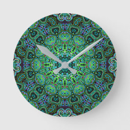 Smaragdgrünes Mandala-Design Runde Wanduhr