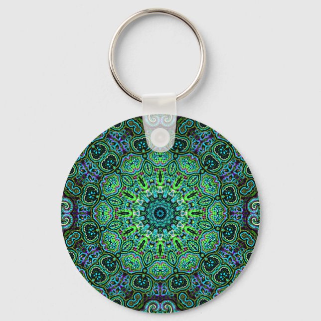 Smaragdgrünes Mandala-Design Schlüsselanhänger (Vorderseite)