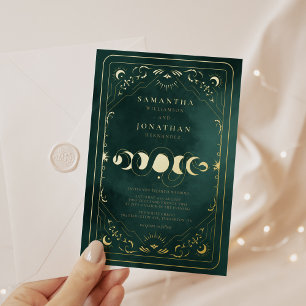 Smaragdgrünes Tarot Himmelhochzeit Gold Folieneinladung